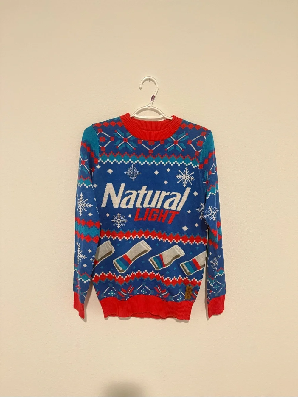 Natural Light Beer Ugly Christmas Sweater Tipsy Elves Mens Small Natty Light NWT
